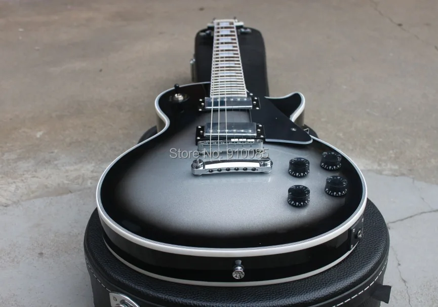 LP Пользовательские Электрогитары серебро взрыв черных тонов оптом и в розницу oem