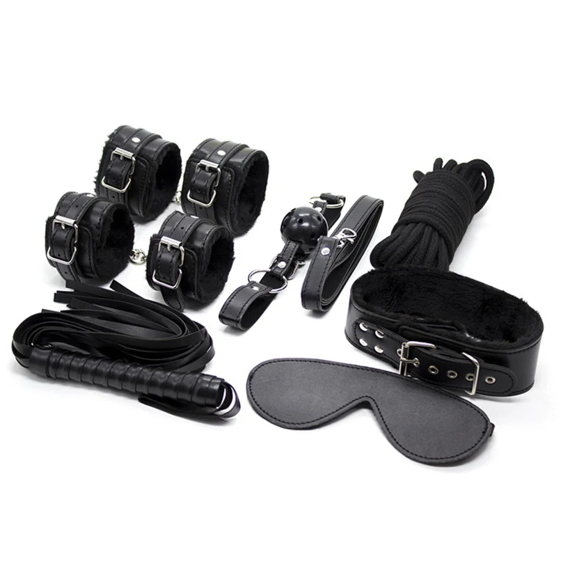 Adult Sex Game PU Leather 7 Bondage Kit Set Soft Hand Cuffs Whip Rope Mask Bdsm Fetish Restraints Erotic Toys for Couple |