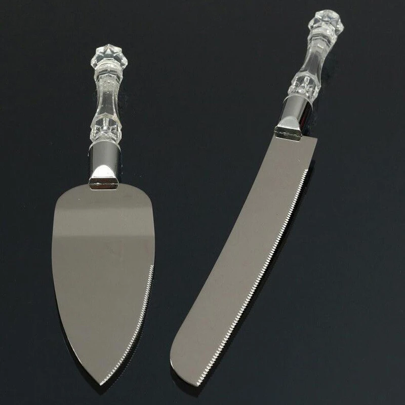 2pcs Wedding Cake Shovel Knife Server Set Stainless Steel Cake Spatula Birthday Party Tools Kitchen Accessories Acrylic Handle