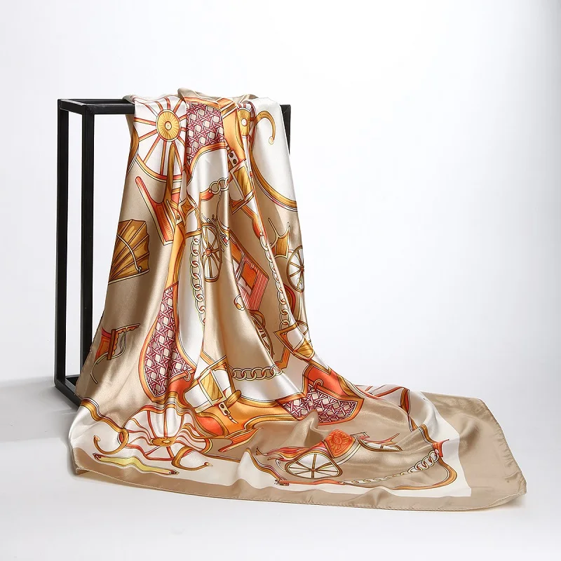 Женский Шелковый атласный шарф с принтом 90x90 см|beach shawl|brand shawlfashion shawls |