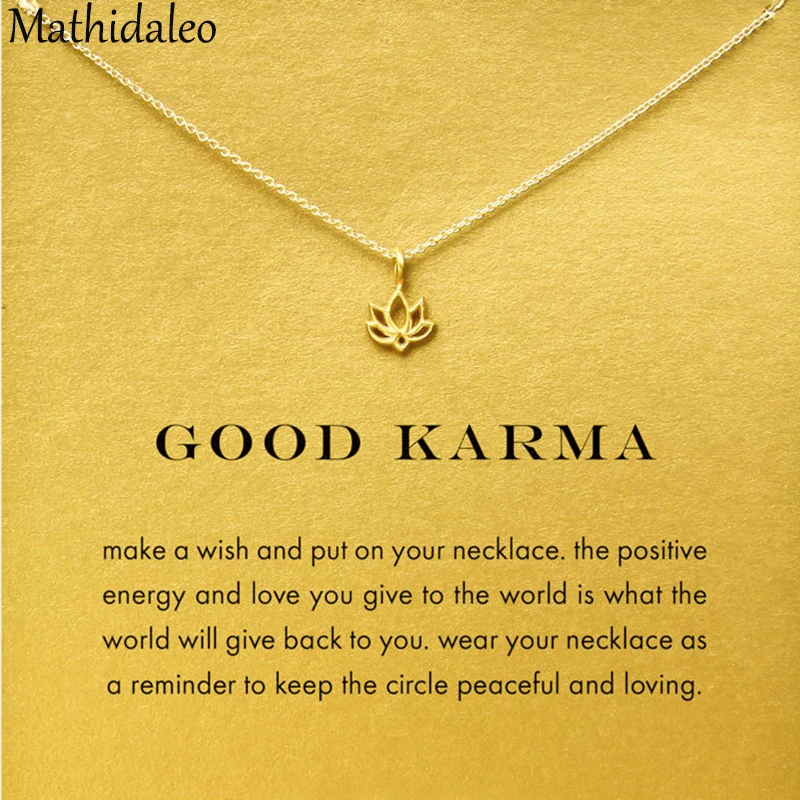 Женское Ожерелье с лотосом Good Karma Золотистое на цепочке до ключиц колье из