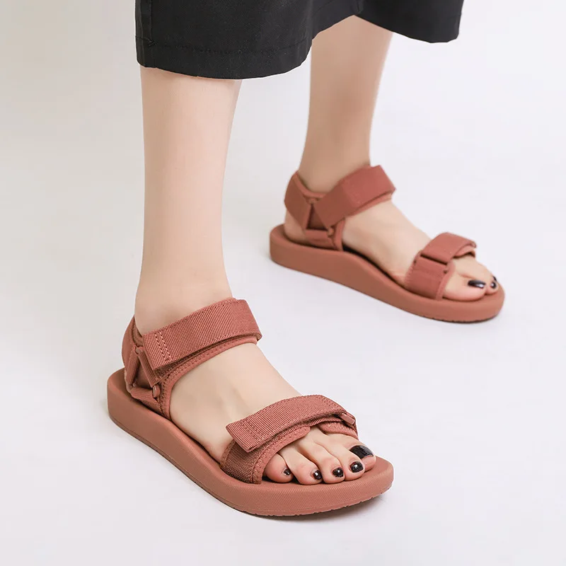 CuddlyIIPanda Summer Sandals Open Toed Beach Shoes Hook&ampLoop Women Gladiator Leisure Canvas Concise Sandalia Feminina | Обувь