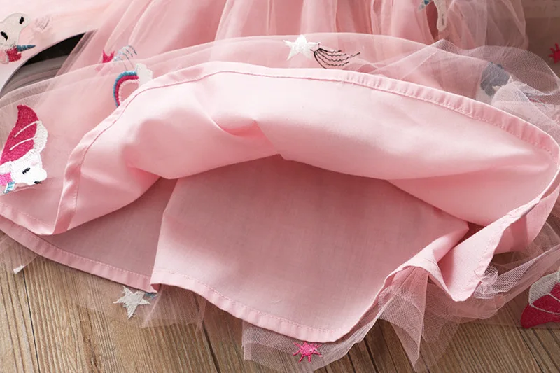 Unicorn Princess Dress Vestido Infantil 2018 Lace Peach Blossom Embroidery Layered Baby Girl Cute Birthday Party | Детская одежда и