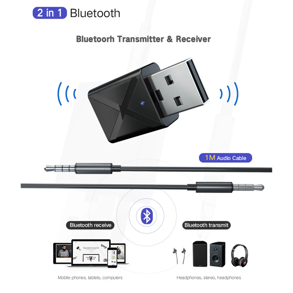Bluetooth-трансмиттер 5 0 с приемником 3 мм AUX стерео беспроводной Bluetooth-адаптер для