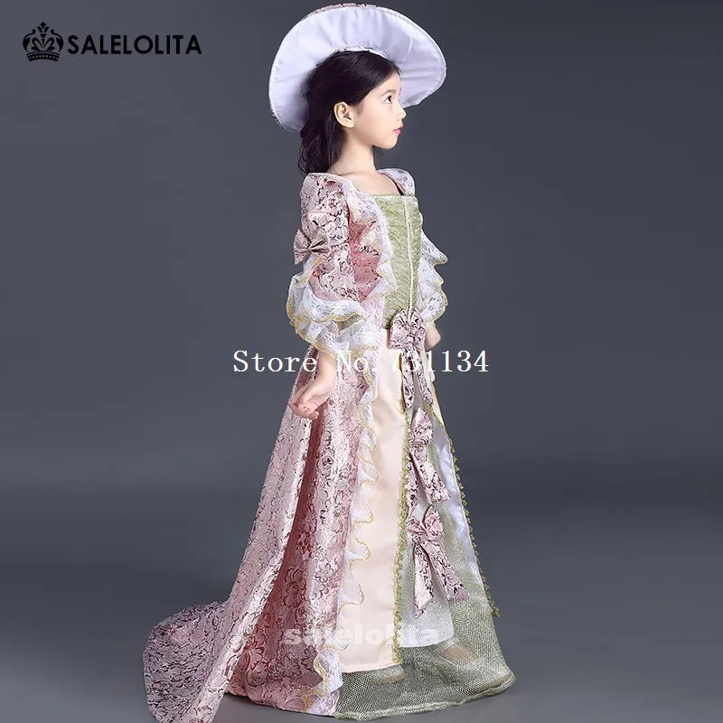 2019 уникальные розово красные цветочные кружевные Детские платья эпохи