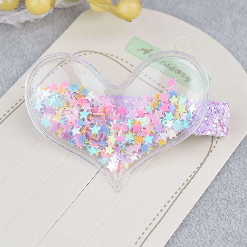 Heart Beads Multi Новые прозрачные ПУ с красочными блестками звезды дети заколки для волос Дети звезды прекрасная Корона шпилька девушки аксессуары для волос - Цвет: Heart Beads Multi