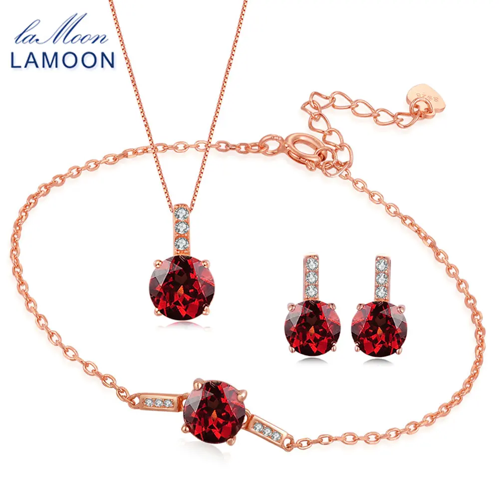 Модные ювелирные изделия LAMOON с натуральным красным гранатом 2 карата|jewelry sets|set