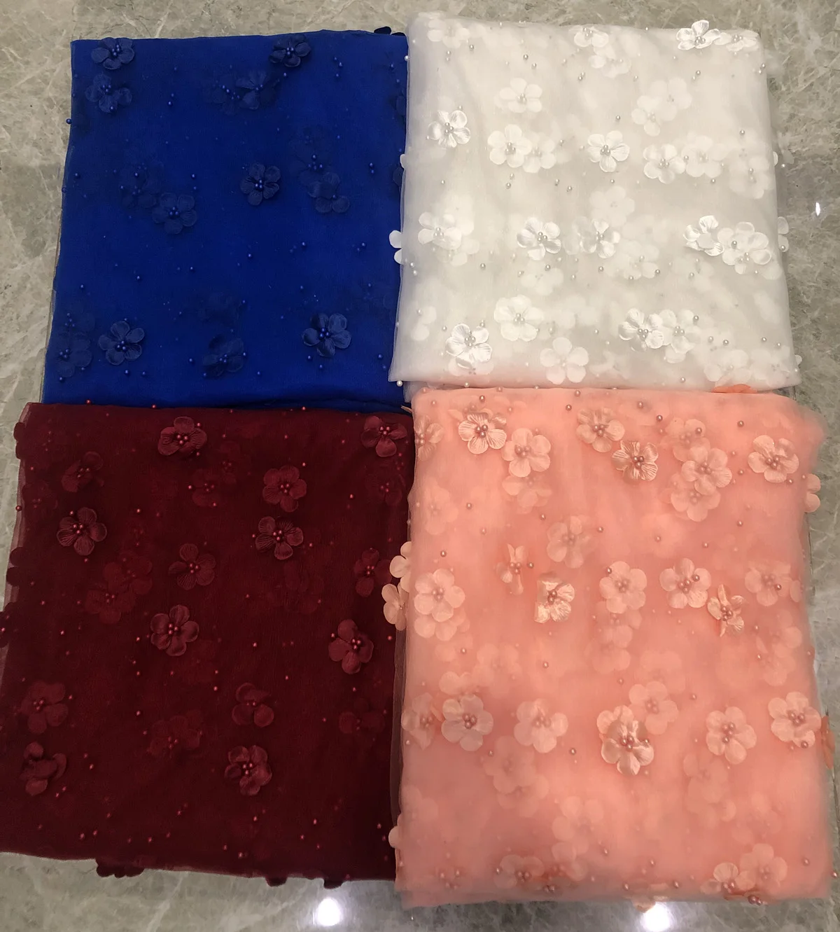 1 ярд Африканский бисер 3D тюль кружевная ткань 2019 Африканское французское