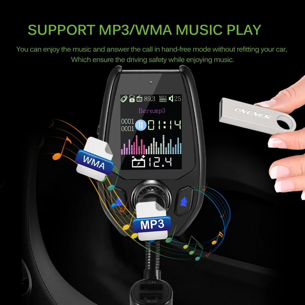 Onever, 5 В, 3,0 А, fm-передатчик, автомобильный, Bluetooth, Handsfree, модулятор, QC, три usb порта, зарядное устройство, mp3-плеер, 12 В-24 В, автомобильный комплект, подходит для TF