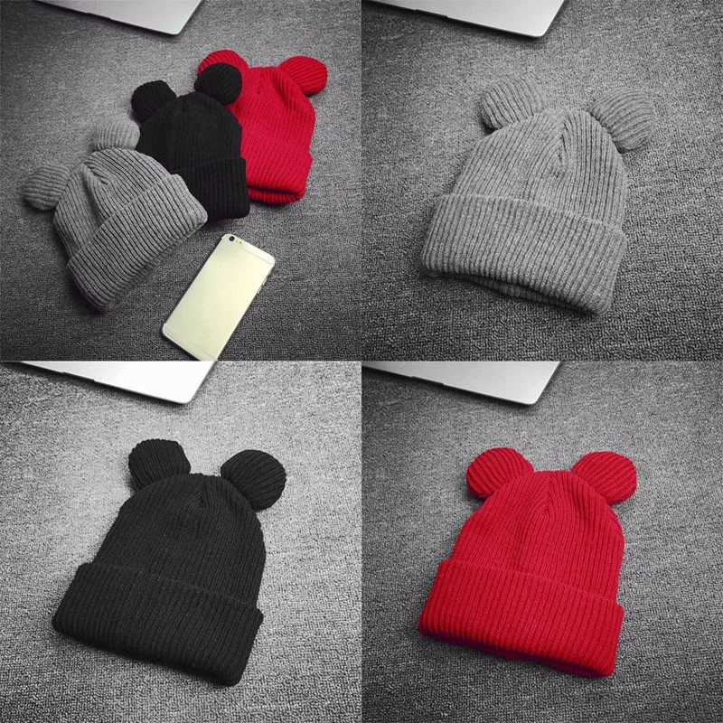 1 шт. женская зимняя Толстая вязаная шерстяная шапка с двумя кошачьими ушками