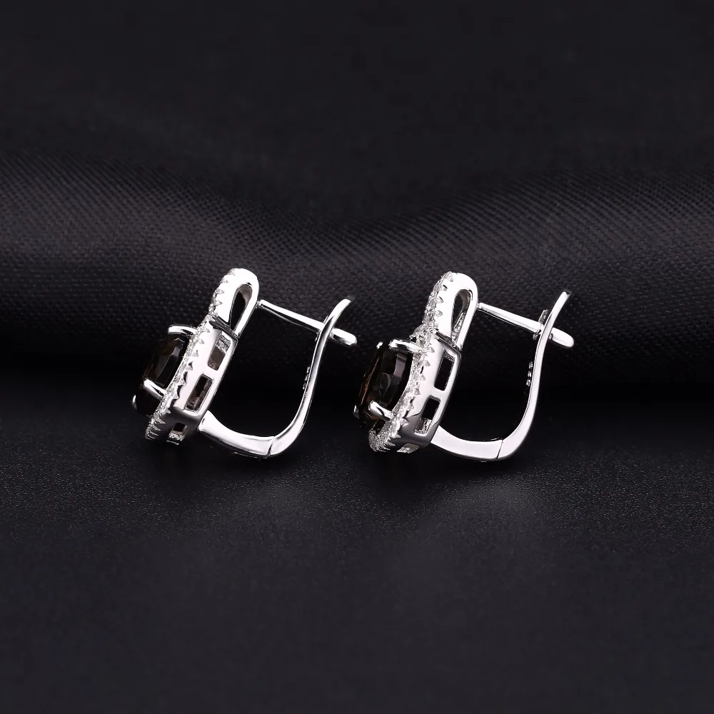

GEM'S BALLET 9.6Ct Natural Smoky Quartz Jewelry Set For Women Wedding 925 Sterling Silver Earrings Ring Set Extravagant Fine