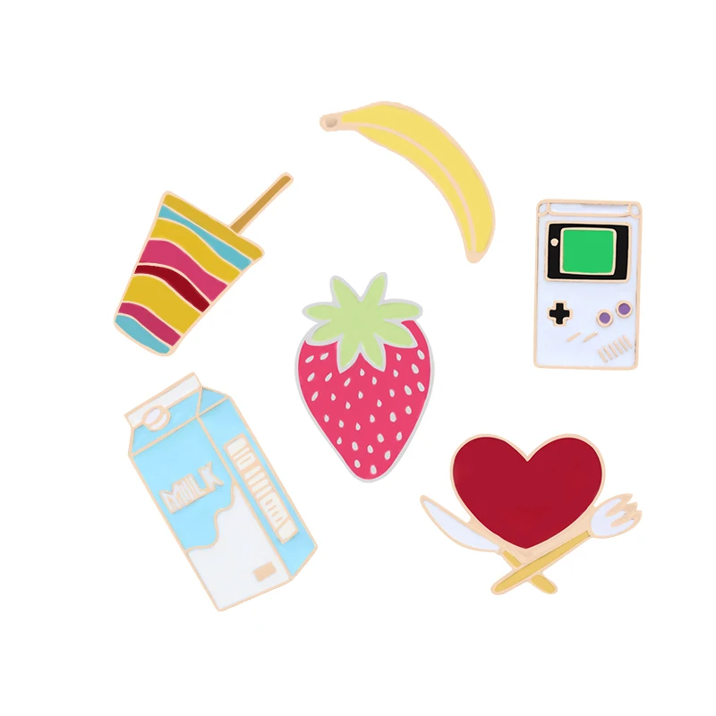 

Lovely Cartoon Brooch Summer Popsicle Strawberry Banana Milk Game Machine Enamel Pin Girls Dress Badges Lapel Pin Kawaii Jewelry