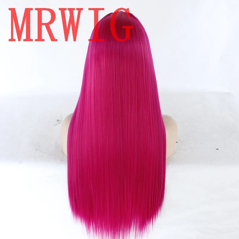 MRWIG длинные прямые розовые 26 дюймов Натуральные волосы синтетический передний кружевной парик термостойкие волокна косплей волос парик