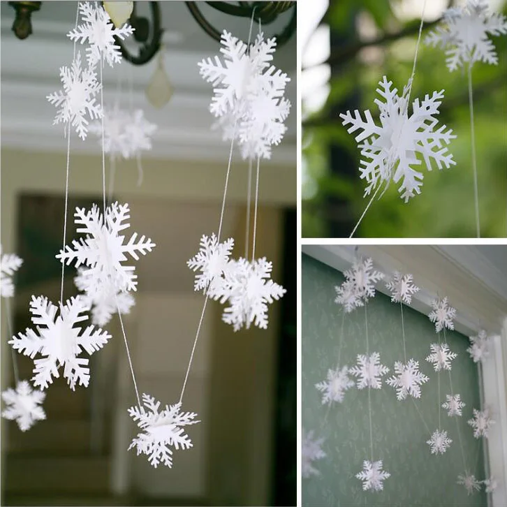 

10pcs/lot 3 Meters White Paper Snowflake Christmas Holiday Tree Garland Venue Hanging Decoration
