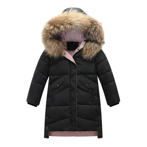 girls winter coat Лидер продаж года; зимние куртки-пуховики для девочек модное пальто с буквами и меховым воротником для девочек теплая куртка с капюшоном для девочек детская одежда - Цвет: girls winter coat