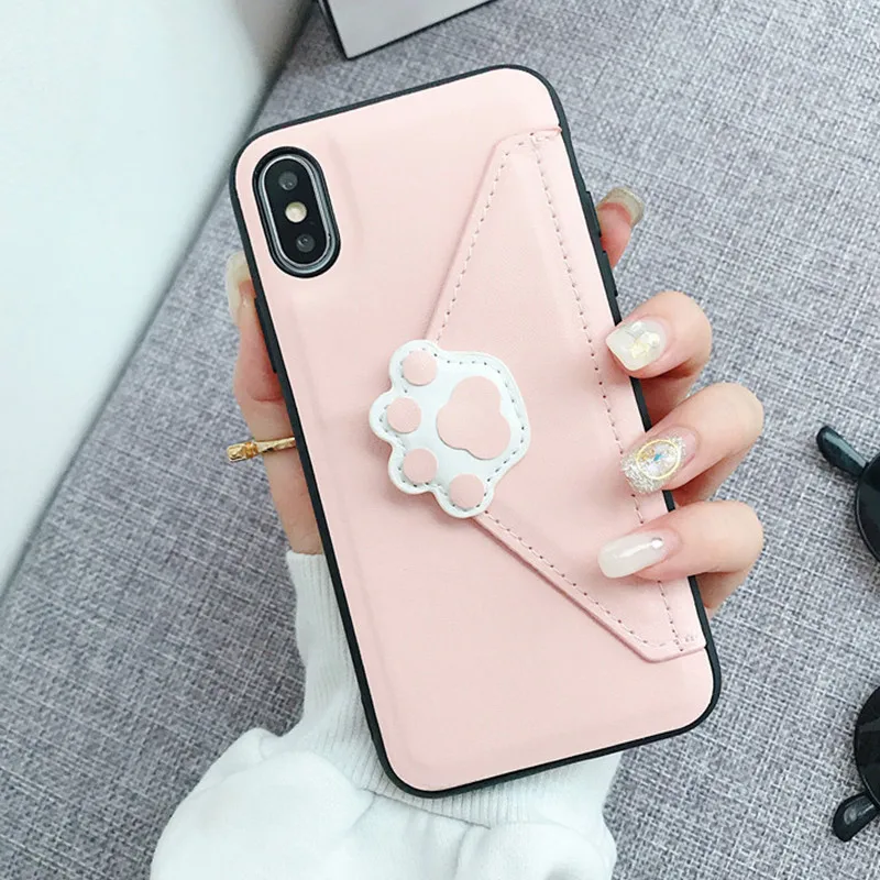 Pink Cat Claw Ftaidkj класса люкс из искусственной кожи милые кошачьи когти бумажник чехол для телефона для iPhone 6, 6 S, 7, 8plus X XR XS Max и слотом для карт чехол-книжка с ремешком - Цвет: Pink Cat Claw