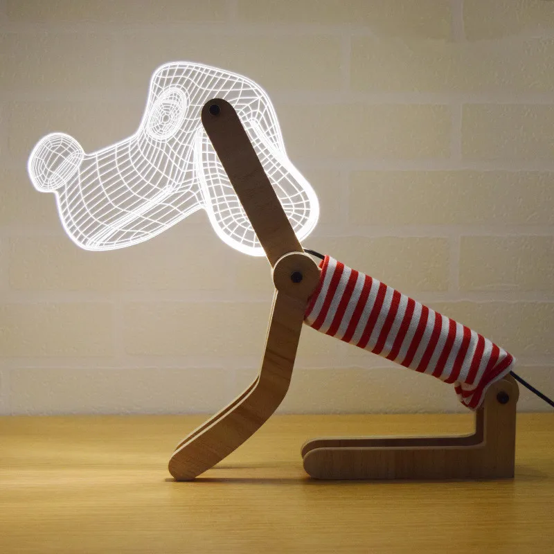 USB затемнение 3D эффект LED Настольная лампа деревянная поддержка акриловый абажур