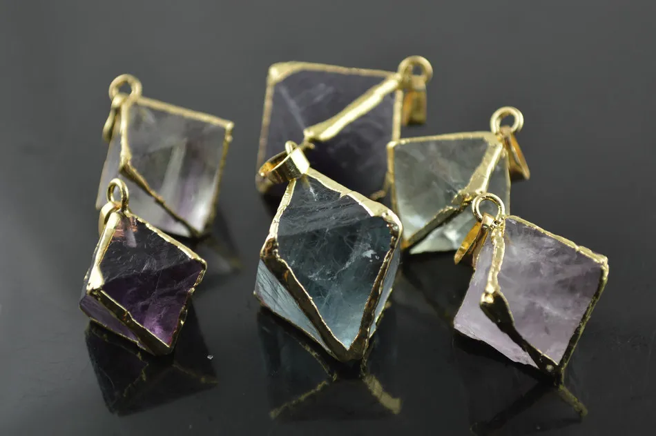 10 шт. натуральный фторит Octahedron золотой цвет модные женские украшения|f pendant|natural