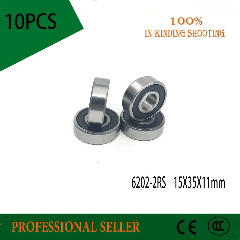 

10pcs/lot High quality 6202RS 6202-2RS ABEC-3 ball bearing 15x35x11mm deep groove ball bearing free shipping