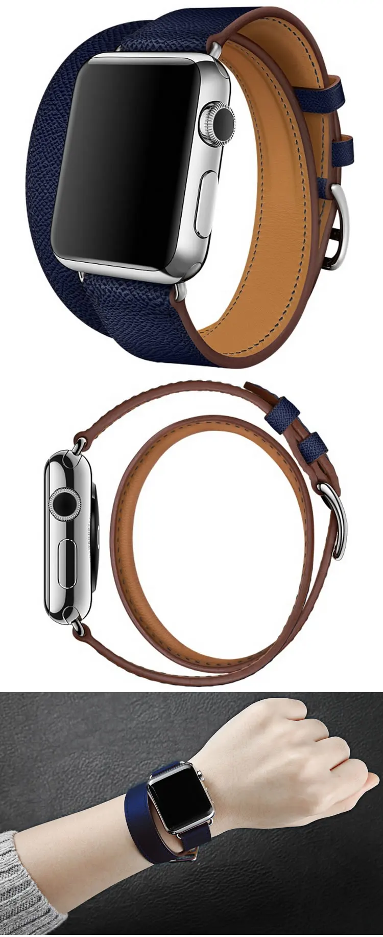 Новейшие ремешки для часов из натуральной кожи Double Tour и Revit на заказ для Apple Watch series 4 1 2 3 iWatch herme Ремешки для наручных часов