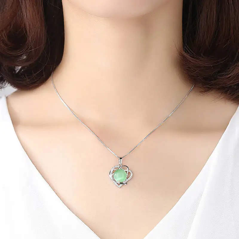 

Heart Shape Necklace Pendant Round Copper Jewelry For Women White Gold Color Party Jewelry Charm Female Decrations Jewelry Gift