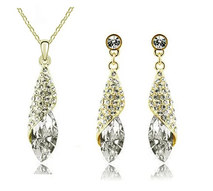 gold white Ожерелье с подвеской из австрийского кристалла, серьги, Модный Ювелирный Набор, модный подарок,, Прямая поставка, акция, скидка, качество - Окраска металла: gold white
