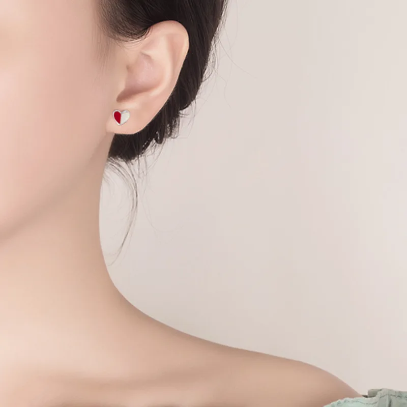 

FENGLI Elegant Heart Stud Earrings Minimalism Style Red Color Ear Studs Sweat Jewelry Small Accessories