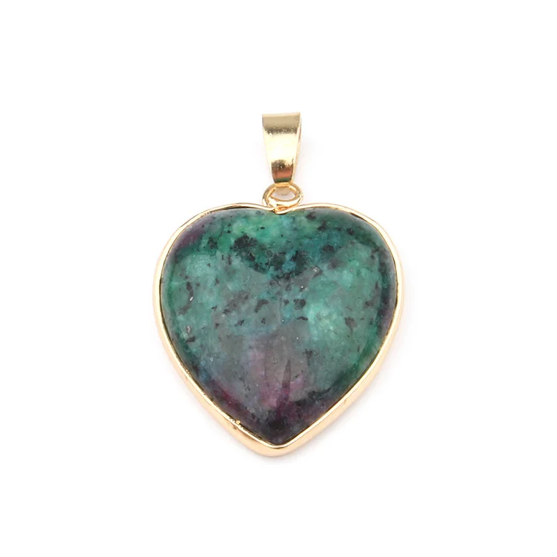 Red Green Stone Натуральный Камень Подвески в виде сердца Агаты тигровый глаз Подвески Для Изготовление Ювелирных ожерелий 3,5*2,4*0,7 см - Окраска металла: Red Green Stone