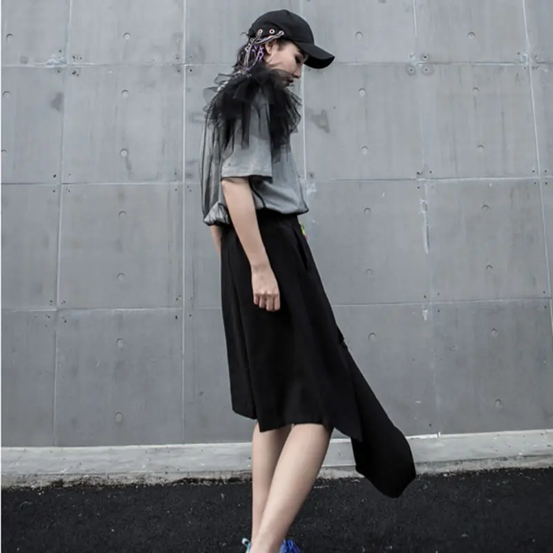 [XITAO] 2019 New Europe Casual Loose Short Sleeve Mesh Patchwork O-neck Fashion Wild Women Summer Pullover T-shirt ZQ1509 | Женская