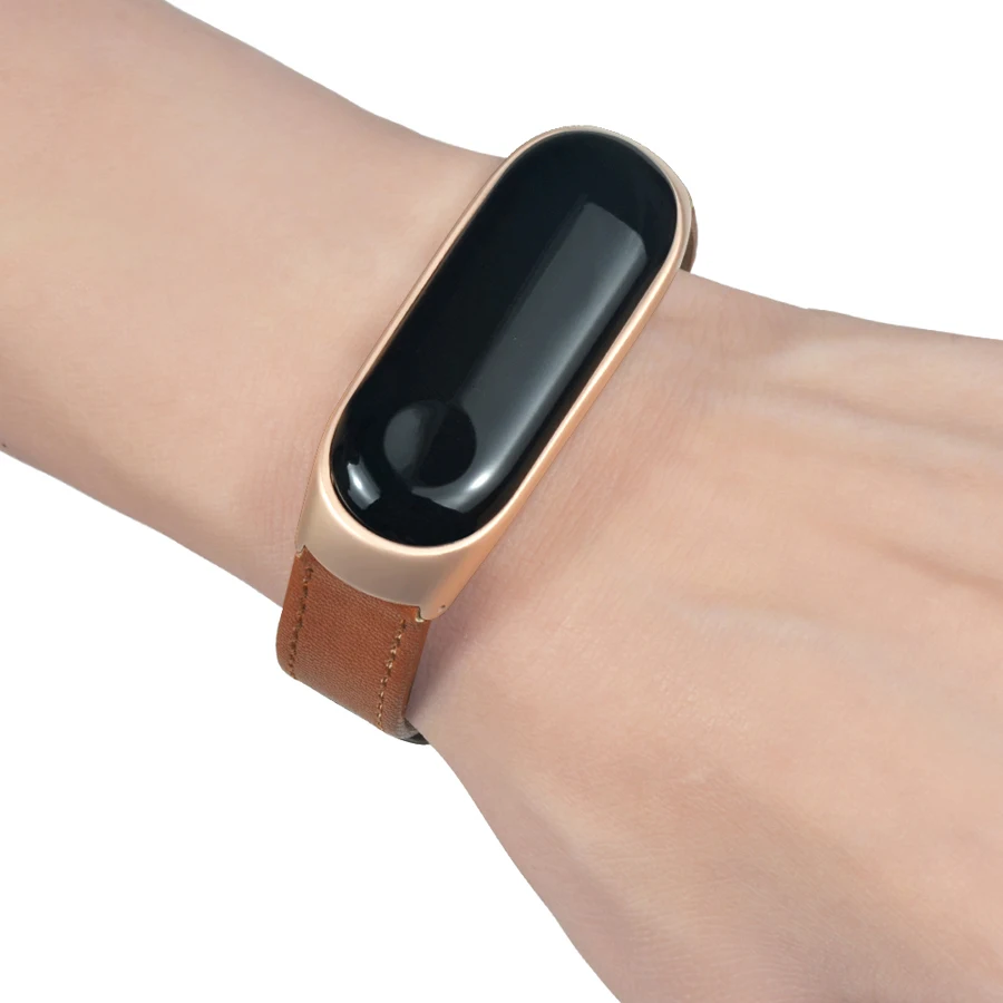 Ремешок с металлическим корпусом для Xiaomi Mi Band 3 кожаный ремешок смарт-часов