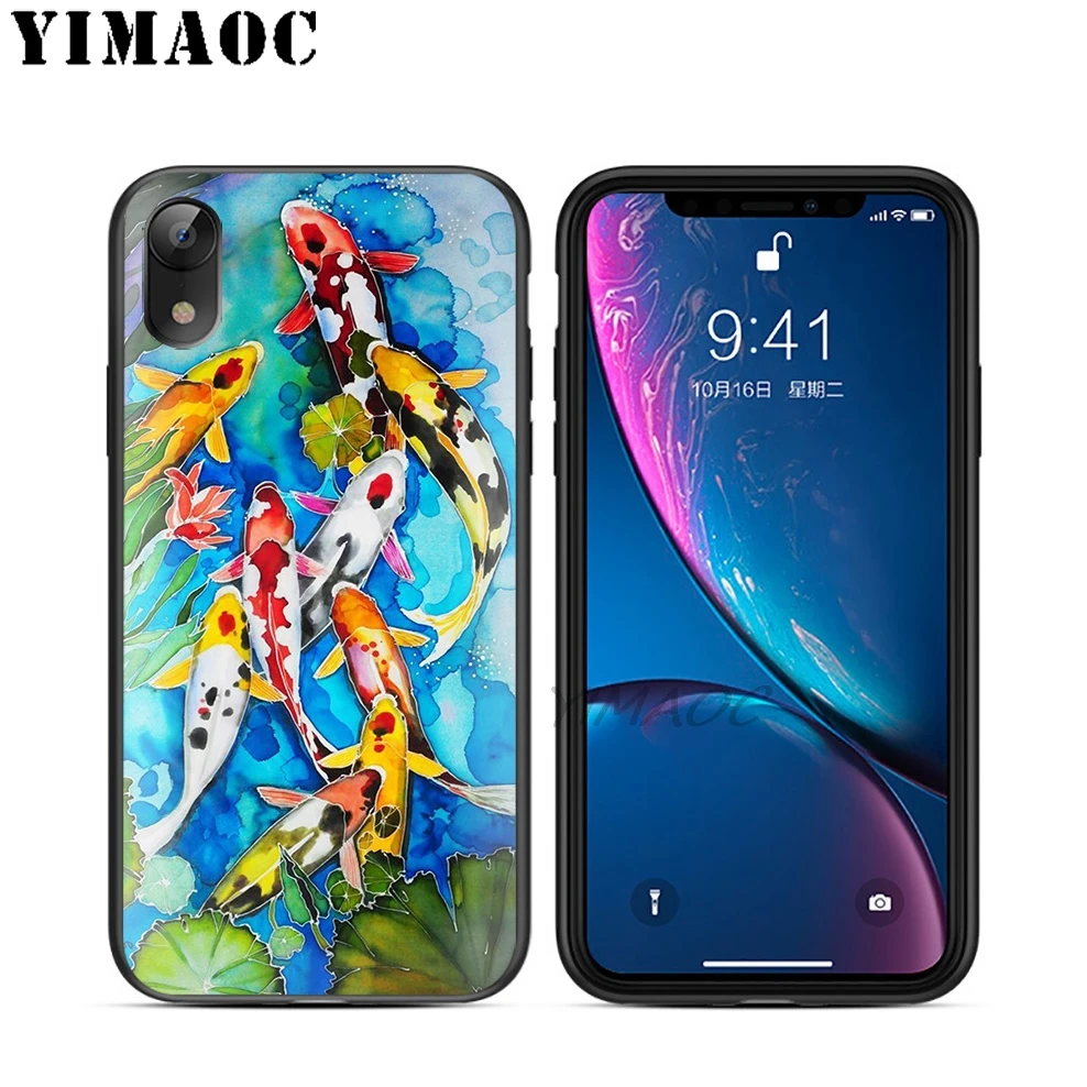 Мягкий силиконовый чехол YIMAOC Koi Fish Lucky Japan черный из ТПУ для iPhone X или 10 8 7 6 6S Plus 5 5S SE