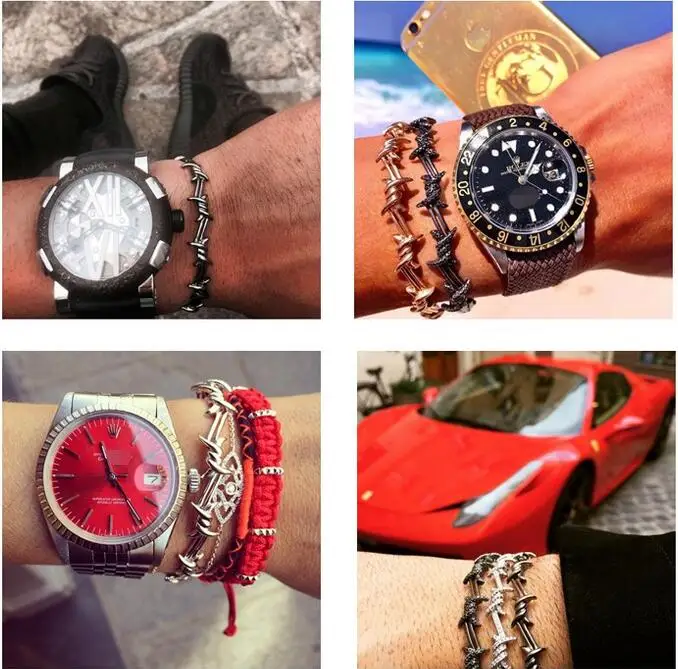 Мужской Открытый Браслет-манжета твист шипы проволока Pulsera титановая сталь геометрический браслет браслеты 16-20 см колючие украшения