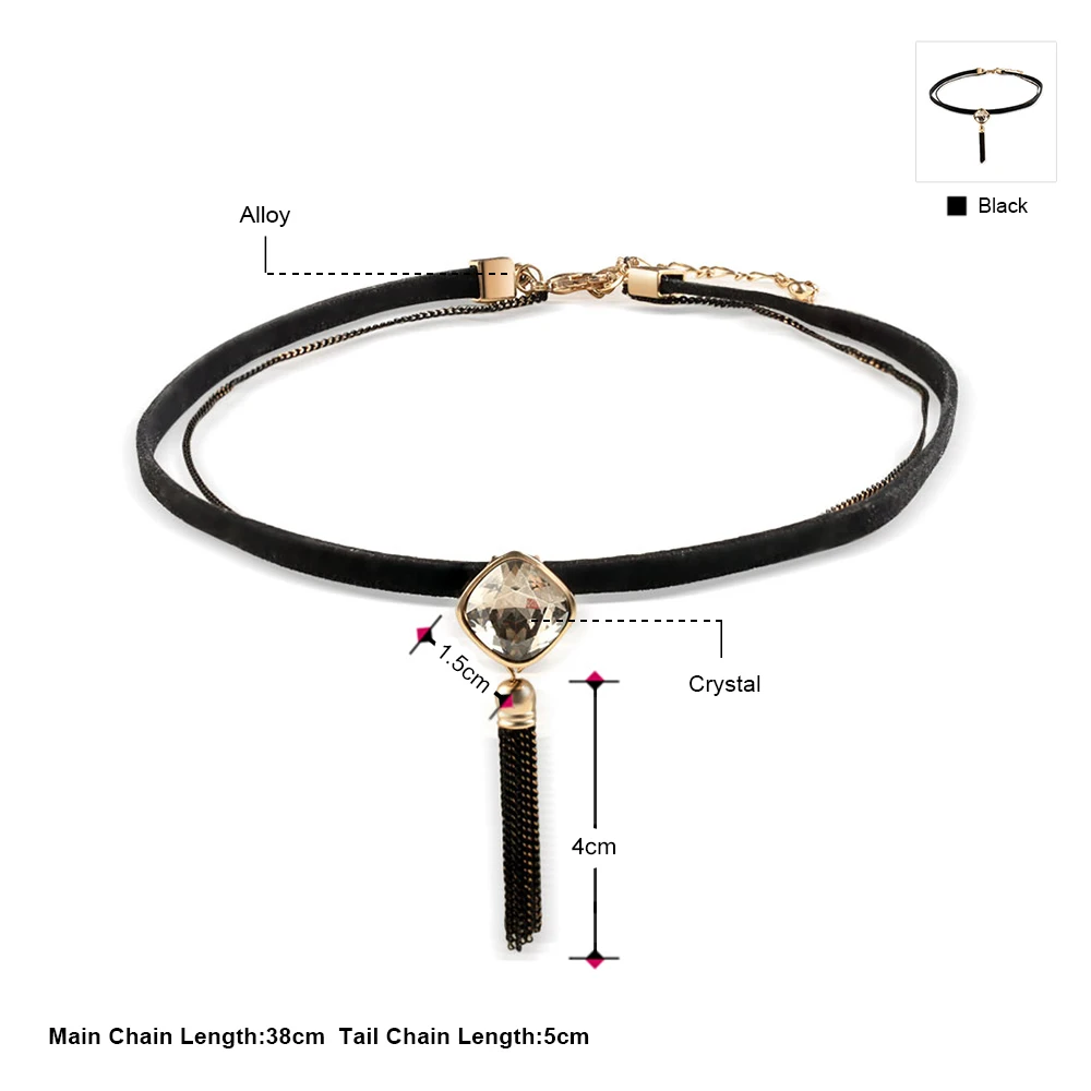 Модный чокер Neoglory с черными кристаллами крутая цепочка кисточками готическое