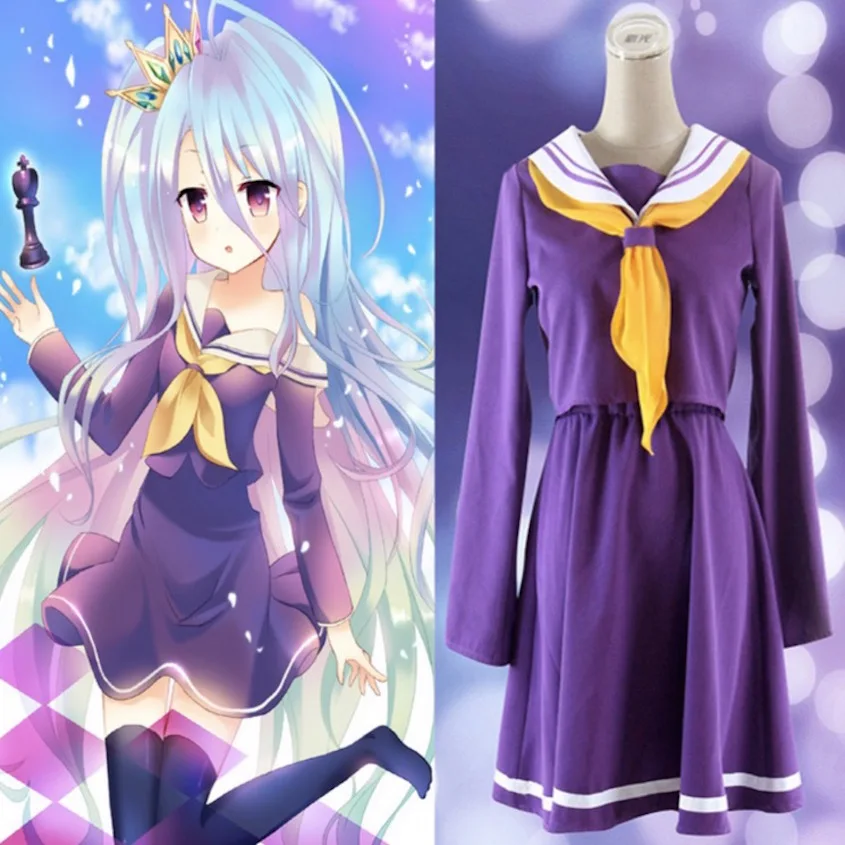 

No Game No Life Cosplay Costume Shiro emboitement Heroine dress Purple Sailor Suit top+ skirt+Tie+ shoulder tape+ oversleeves