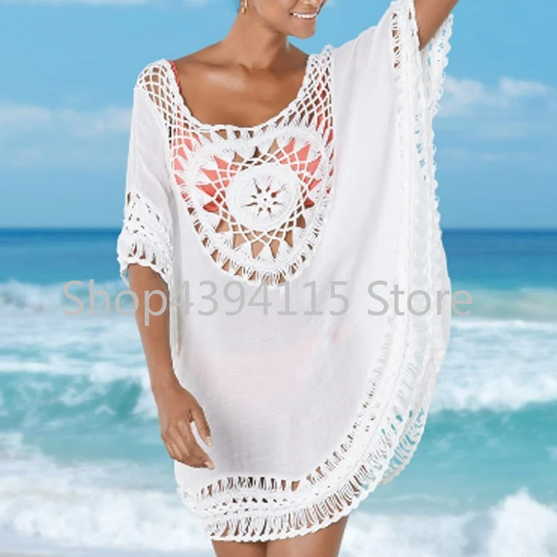 Crochet Cover up 2018 Tunic for Beach Women Swimwear Plus size Summer Top Swim suit |
