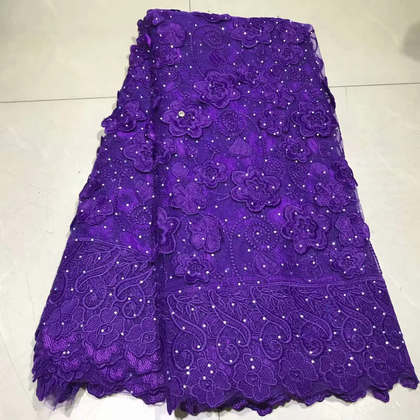 

2019 African Net Lace Embroidery French Tulle Lace Fabric With Stones 5 Yards/Piece High Quality For Wedding Dresses 2l3065-2687