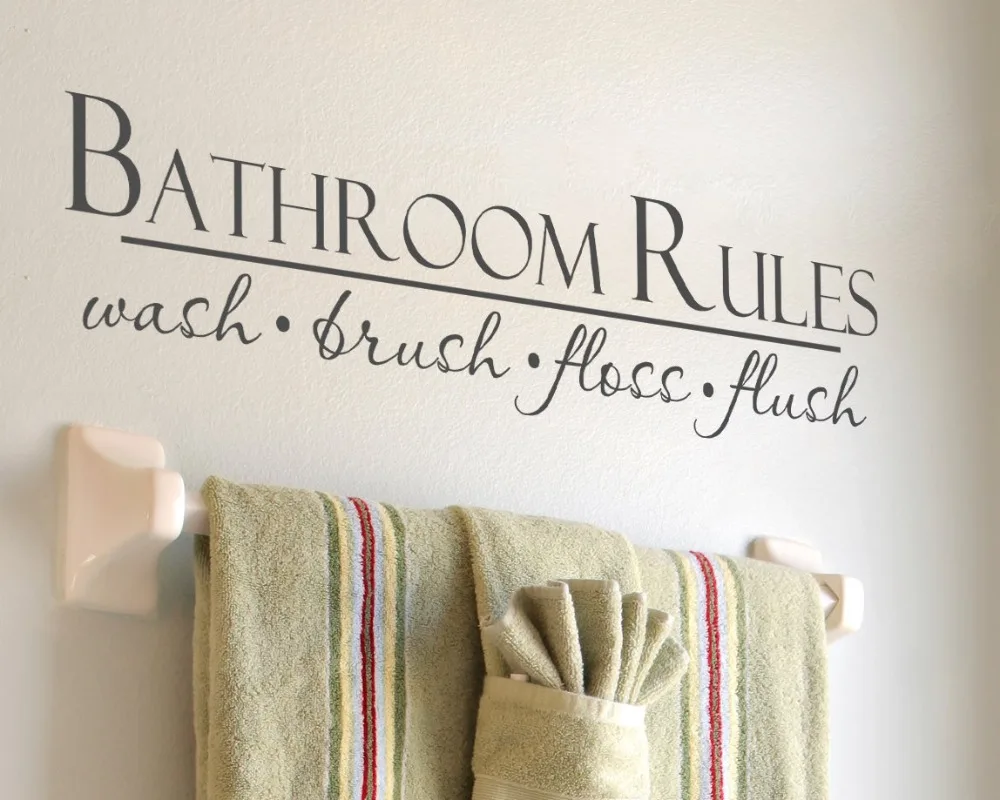 

High Quality Bathroom Wall Decal Quotes Bathroom Rules Wash Brush Floss Flush Wall Stickers Vinyl Home Decor Waterproof SYY838