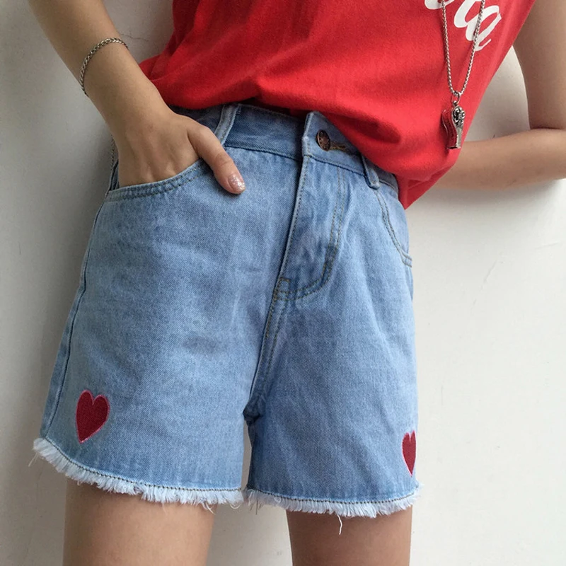 2018 новые женские летние шорты с милой вышивкой сердца джинсовые короткие высокой