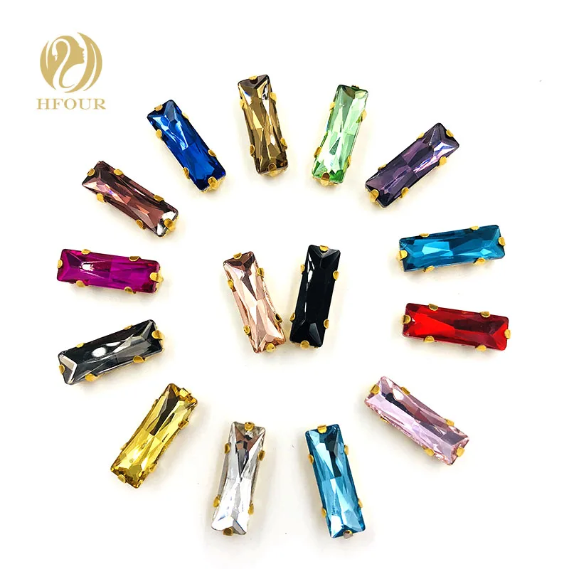 

Free shipping 5x10mm 5x15mm 20pcs Mixed color Rectangle flatback glass sew on rhinestones with claw diy clothing accessories