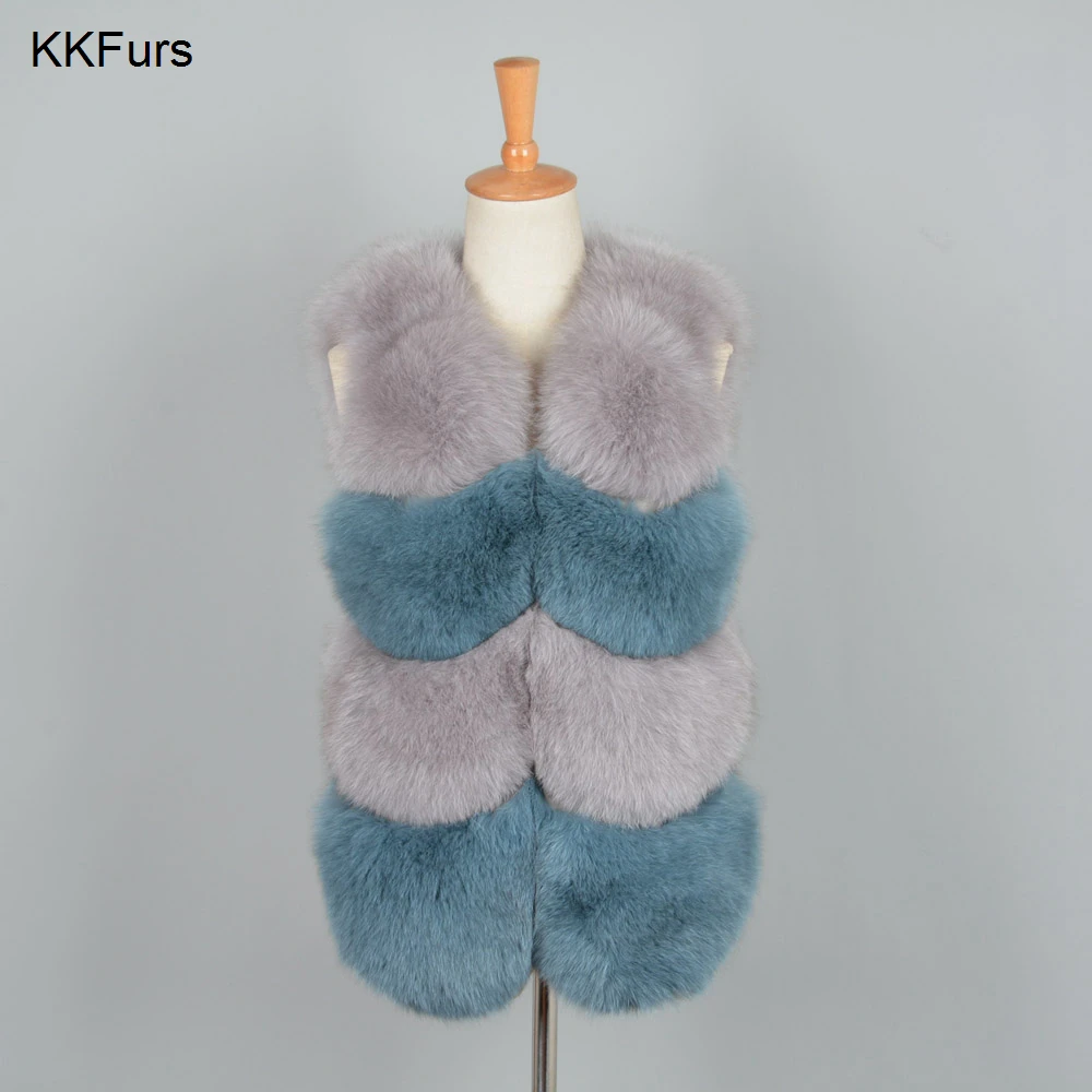 JKKFURS 2021 Новый женский жилет из натурального Лисьего меха серый синий разные цвета