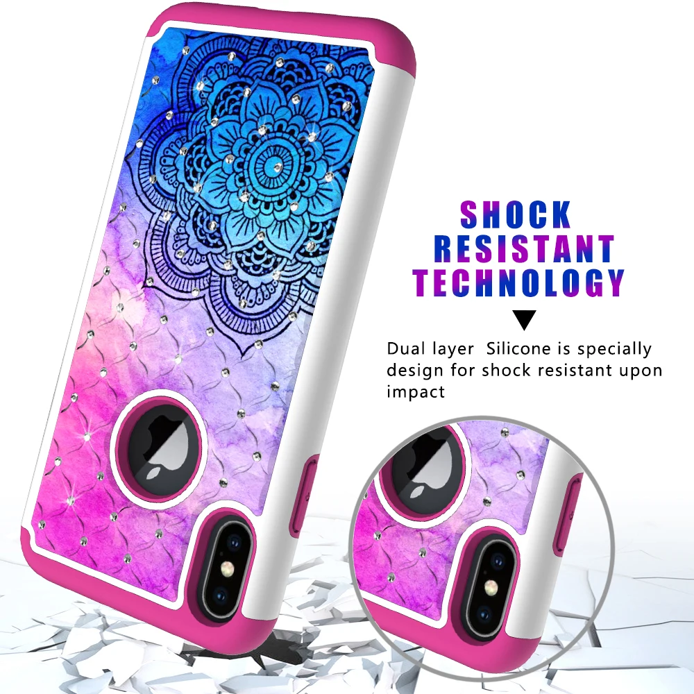 Роскошные Чехлы для iPhone X 6 7 8 Plus 6splus XS XR Max с принтом в виде сверкающих бабочек единорога цветов 2 в 1 шт+ силиконовый чехол