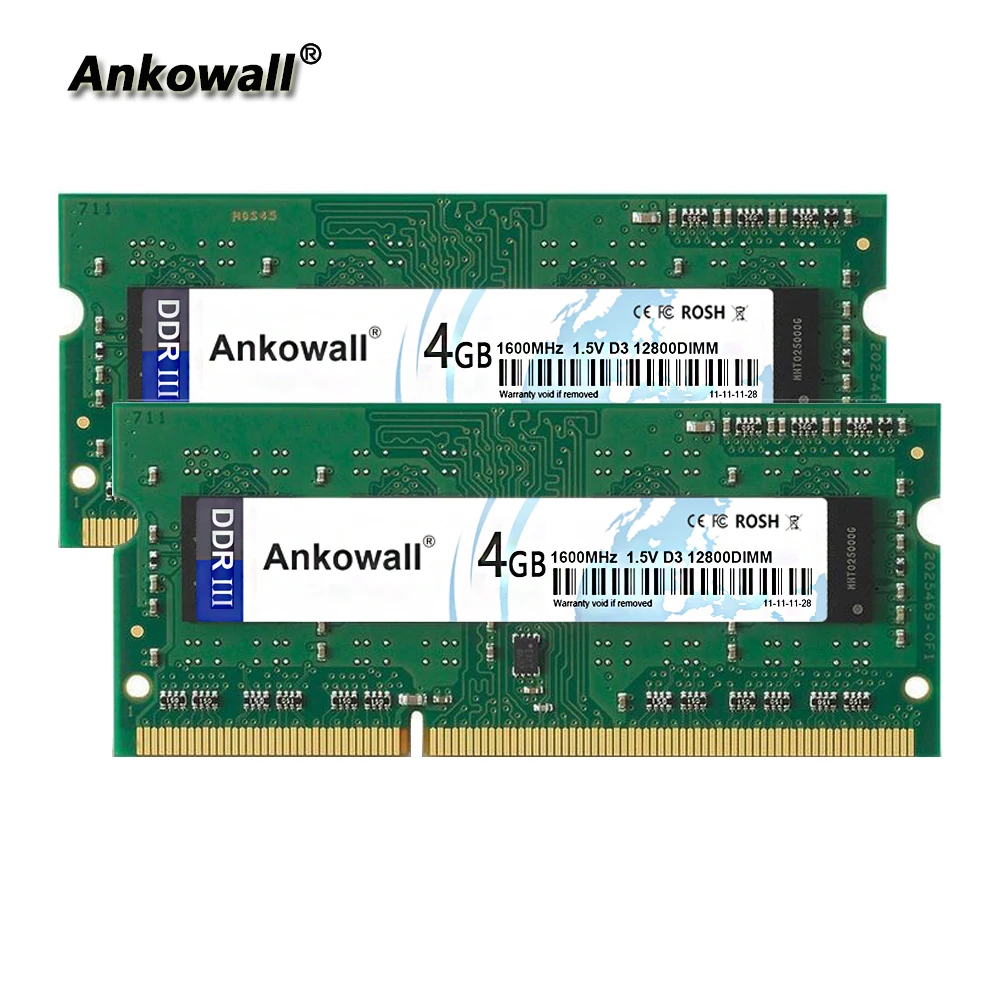 Память Ankowall для ноутбука DDR3 1600 МГц 8 ГБ комплект (2x4 ГБ) 4 Гб ОЗУ SODIMM|Оперативная