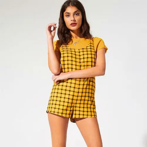 Комбинезон женский летний в шотландскую клетку нагрудник с шортами вечерний