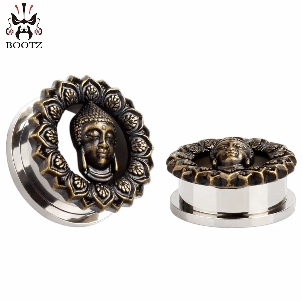 

2020 new fashion buddha design stainless steel ear plug tunnels piercing body jewelry sell by pair