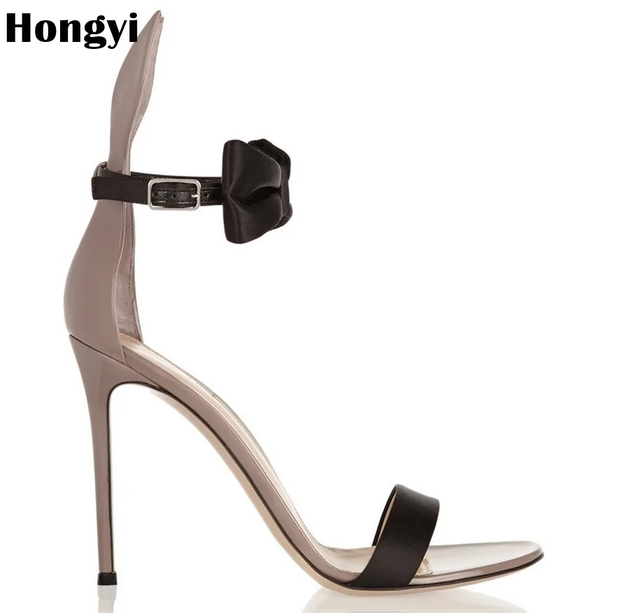 

Hongyi Concise Grey Patent Leather High Heels Sandals Women Ankle Wrap Strap Summer Dress Shoes Woman Open Toe Sandals