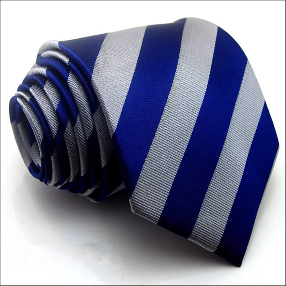 2018 Новое поступление галстуки для мужчин Пейсли Синий Серебряный полосатый 100%