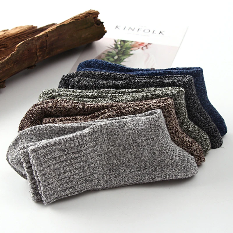 5 Pairs Casual Mens Soft Thick Warm Socks Rabbit Wool Blends Warm Winter Socks Wool Retro Style Colorful Mans Socks Breathable