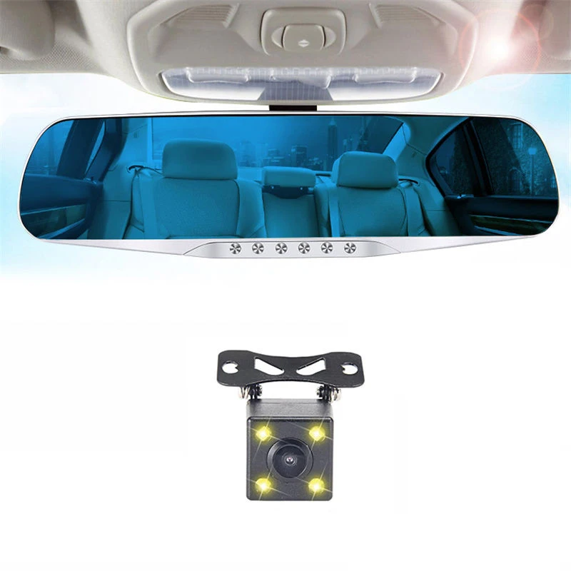 4 3 ''двойной объектив HD Автомобильный dvr синий зеркало заднего вида Цифровая