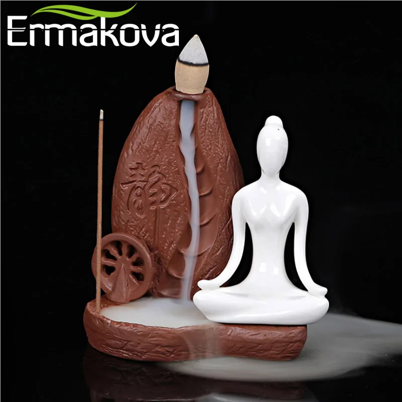 ERMAKOVA керамическая горелка для благовоний с обратным потоком йога девушка