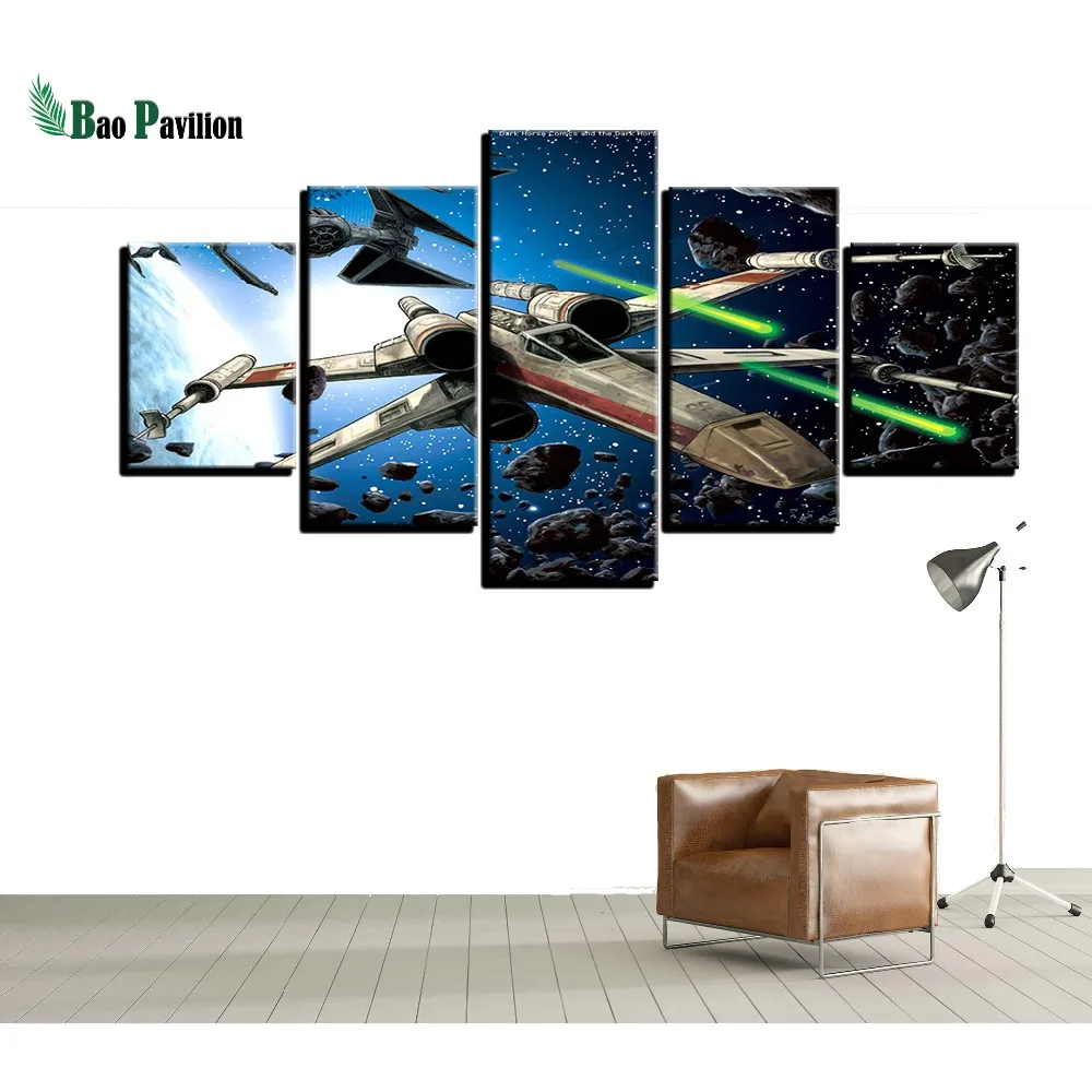 

Modern Painting HD Printed Posters Picture 5 Panel Spaceship Modular Decoration On Canvas Wall Art Home Framework Living Room
